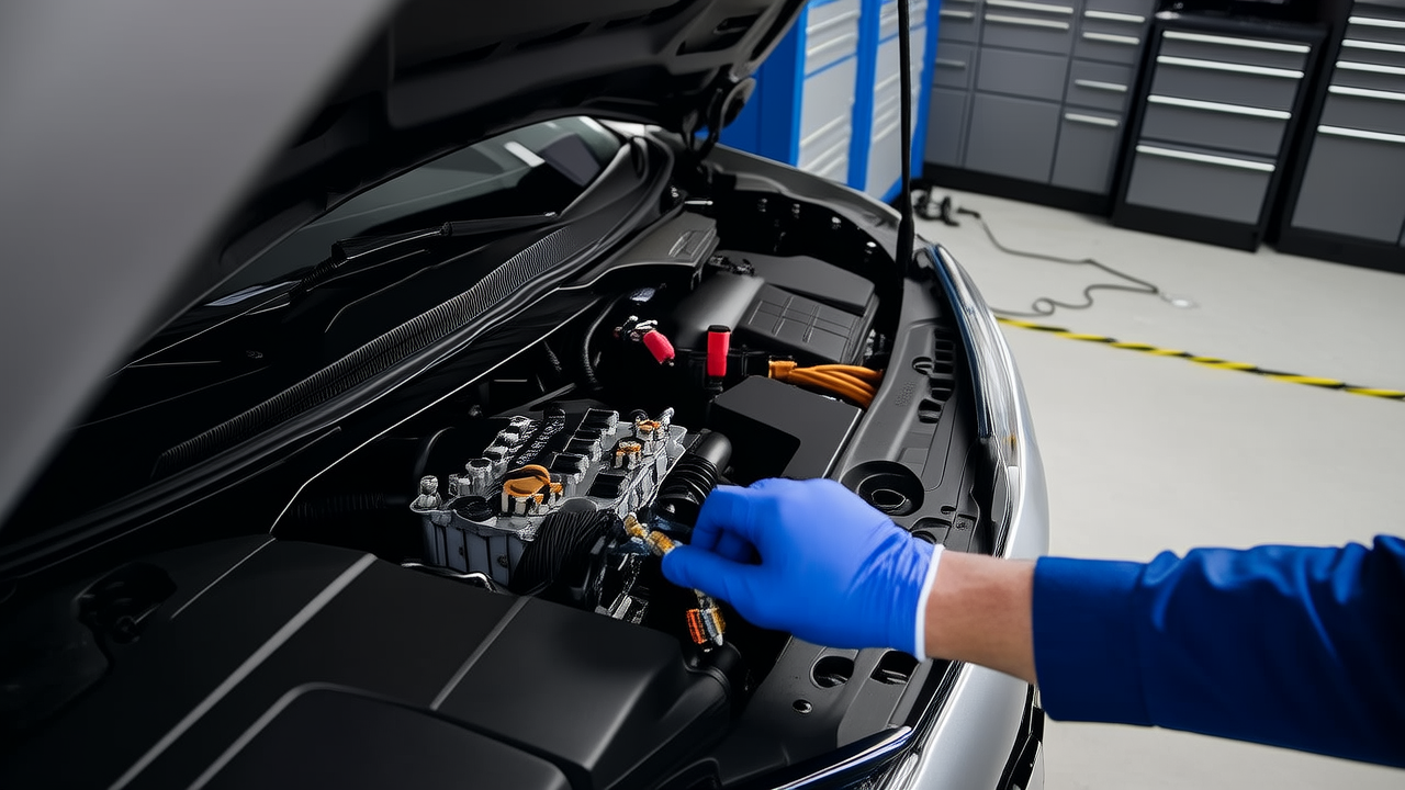 AI concept image: technician inspecting the VCU in the front compartment of a Qin PLUS EV