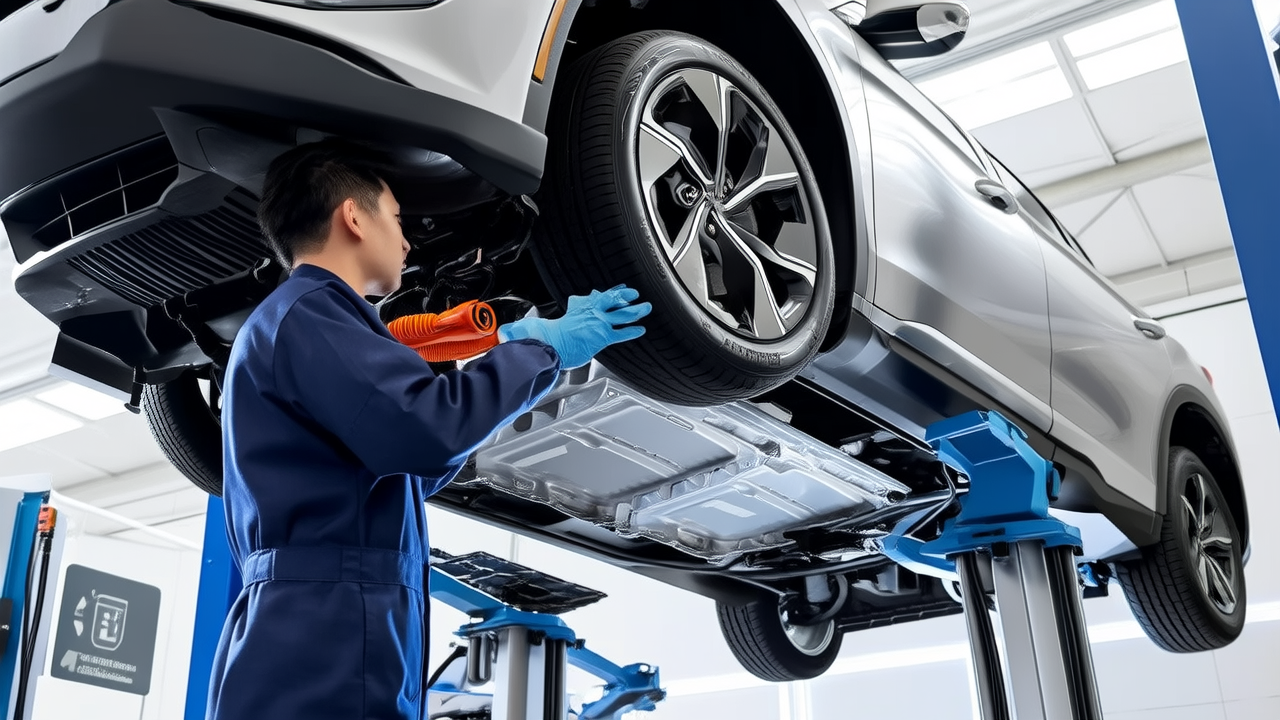 AI concept image: Tang DM-i traction battery pack inspection
