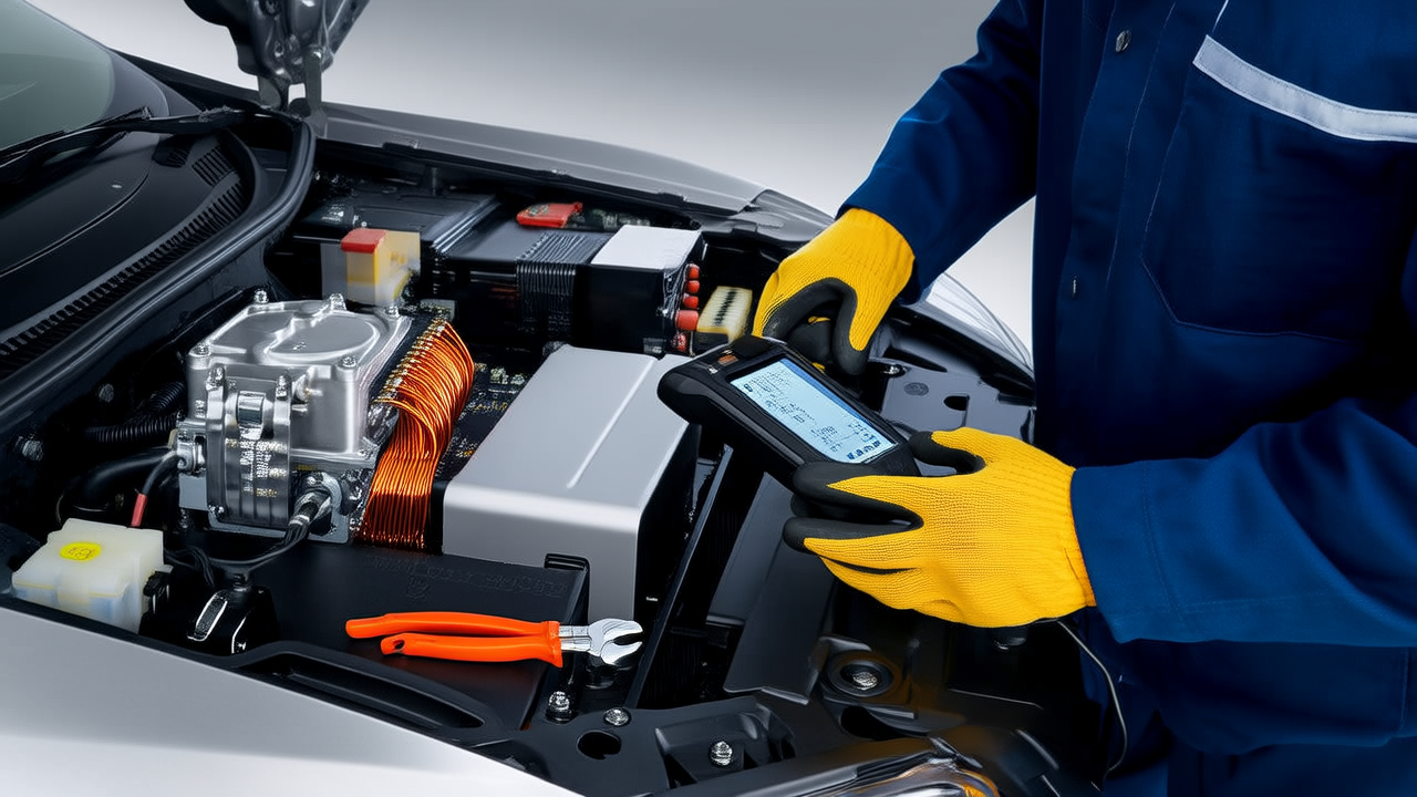 AI concept illustration: Dongfeng Fengxing S50EV motor controller inspection