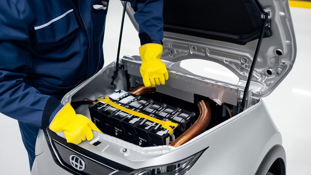 AI concept image: Changan Eado EV traction battery pack internal inspection
